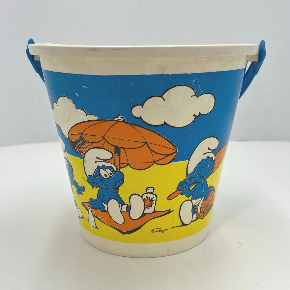 Vintage Peyo Smurfs Kids Sand Bucket Pail Collectable Toy 1980's